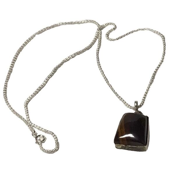 Necklace, Tiger iron pendant, NEW, Handmade, quadrangle, Sterling Silver, Handma - Picture 3 of 4